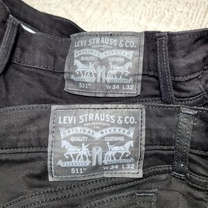 2 PAIRS of Levi's 511/531 Black Jeans, Mens, 34 x 32